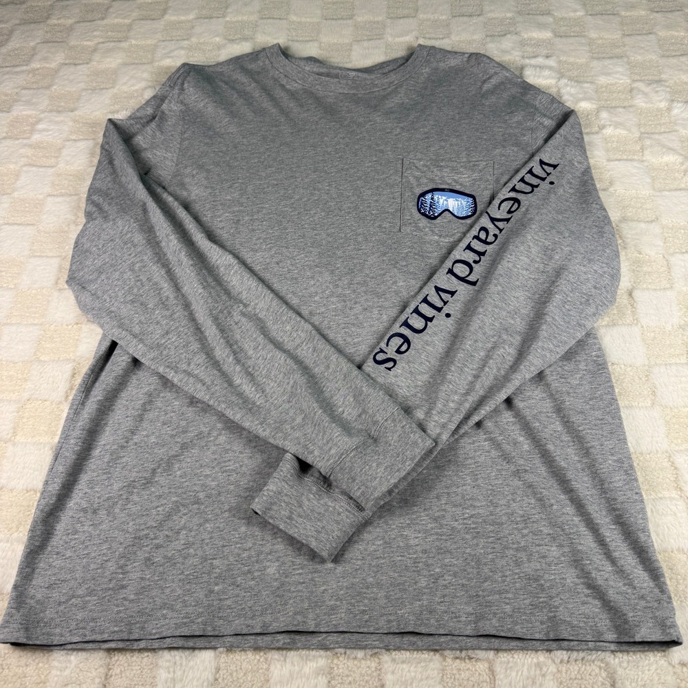 Vineyard Vines‎ Gray Long Sleeve Pocket Tee Ski Goggles  Print Size M